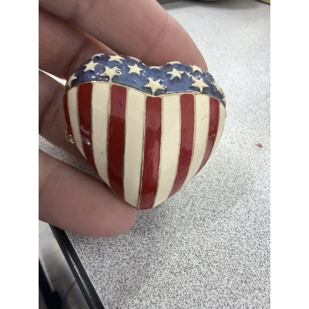 Things Remembered Heart Shaped Trinket Jewerly Box American Flag 4th of July‎